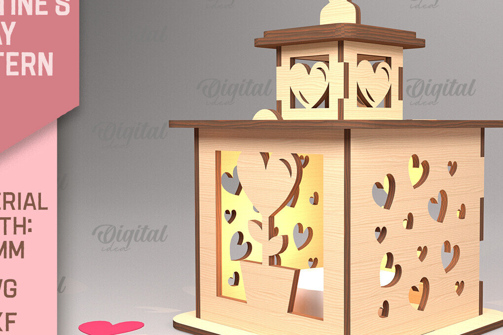 Intra απο ξύλο plywood 3mm-4mm πάχος – Φανάρι για την ημέρα του Αγίου Βαλεντίνου. 3D Lasercut Δίασταση  20x20 cm INTRAFABR-88058053