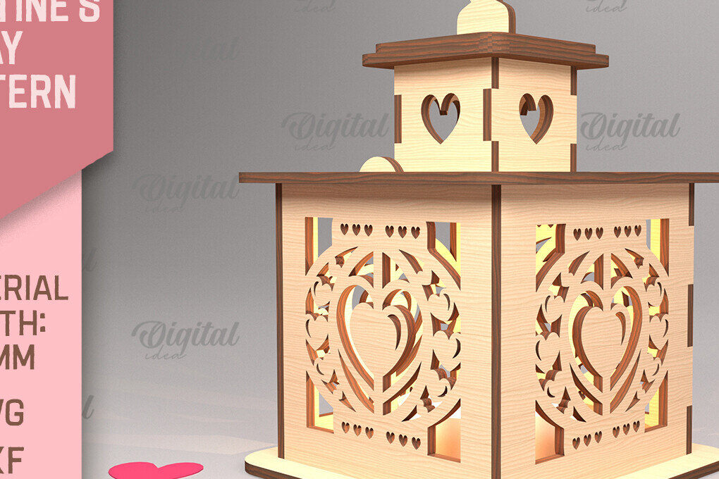 Intra απο ξύλο plywood 3mm-4mm πάχος – Φανάρι για την ημέρα του Αγίου Βαλεντίνου. 3D Lasercut Δίασταση  20x20 cm INTRAFABR-88057845