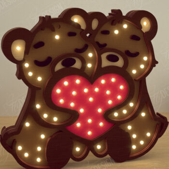 Intra απο ξύλο plywood 3mm-4mm πάχος – Λάμπα Led με στρώσεις για την ημέρα του Αγίου Βαλεντίνου | Αρκούδες Δίασταση  20x20 cm INTRAFABR-110271805 - Image 1