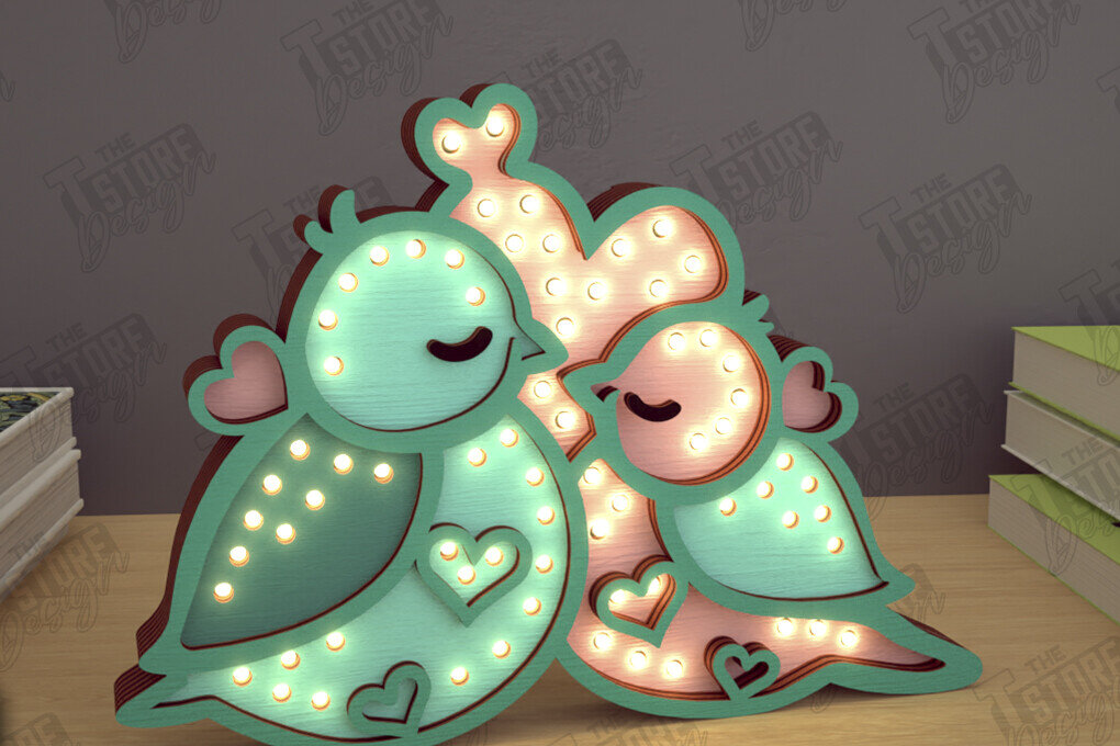 Intra απο ξύλο plywood 3mm-4mm πάχος – Λάμπα Led με στρώσεις για την ημέρα του Αγίου Βαλεντίνου | Πουλιά Δίασταση  20x20 cm INTRAFABR-110271734