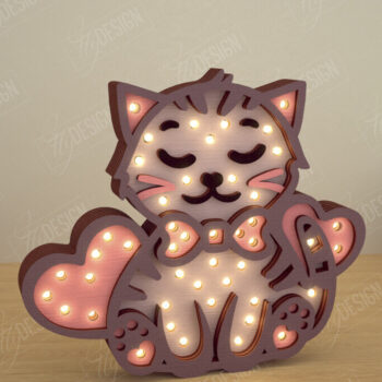 Intra απο ξύλο plywood 3mm-4mm πάχος – Λάμπα Led με στρώσεις για την ημέρα του Αγίου Βαλεντίνου | Γάτα Δίασταση  20x20 cm INTRAFABR-110271684 - Image 1