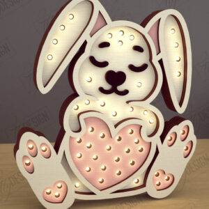 Intra απο ξύλο plywood 3mm-4mm πάχος – Λάμπα Led με στρώσεις για την ημέρα του Αγίου Βαλεντίνου | Λαγός Δίασταση  20x20 cm INTRAFABR-110271679