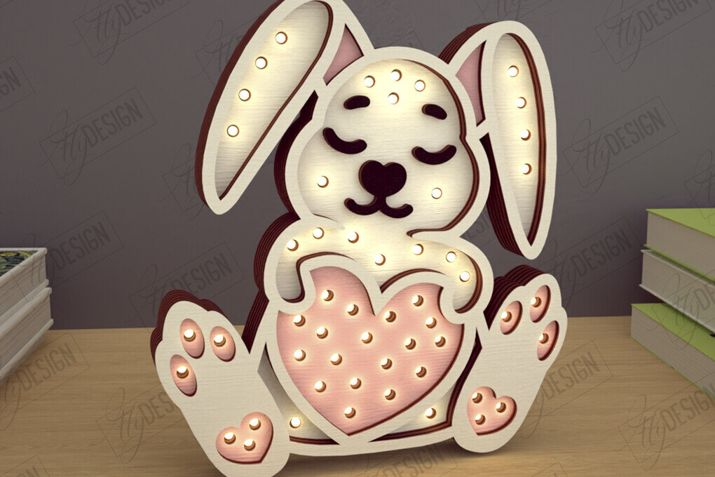 Intra απο ξύλο plywood 3mm-4mm πάχος – Λάμπα Led με στρώσεις για την ημέρα του Αγίου Βαλεντίνου | Λαγός Δίασταση  20x20 cm INTRAFABR-110271679