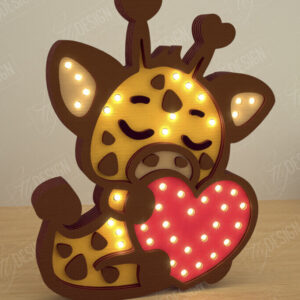 Intra απο ξύλο plywood 3mm-4mm πάχος – Λάμπα Led με στρώσεις για την ημέρα του Αγίου Βαλεντίνου | Καμηλοπάρδαλη Δίασταση  20x20 cm INTRAFABR-110271854