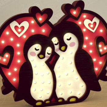 Intra απο ξύλο plywood 3mm-4mm πάχος – Λάμπα Led με στρώσεις για την ημέρα του Αγίου Βαλεντίνου|Penguin Δίασταση  20x20 cm INTRAFABR-110271780 - Image 1