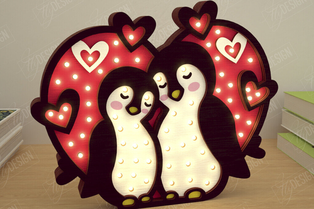 Intra απο ξύλο plywood 3mm-4mm πάχος – Λάμπα Led με στρώσεις για την ημέρα του Αγίου Βαλεντίνου|Penguin Δίασταση  20x20 cm INTRAFABR-110271780