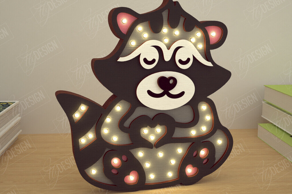 Intra απο ξύλο plywood 3mm-4mm πάχος – Λάμπα Led με στρώσεις|Ρακούν του Αγίου Βαλεντίνου Δίασταση  20x20 cm INTRAFABR-110271938