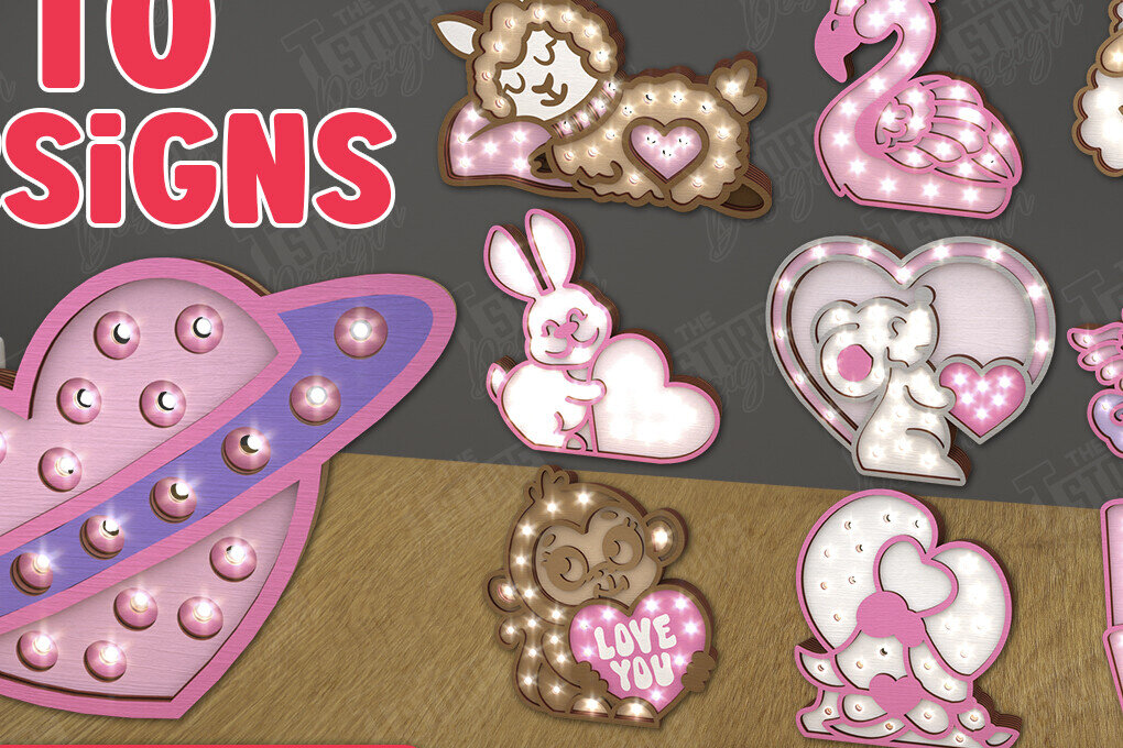 Intra απο ξύλο plywood 3mm-4mm πάχος – Πακέτο Led Night Light για την Ημέρα του Αγίου Βαλεντίνου Δίασταση  20x20 cm INTRAFABR-111365763