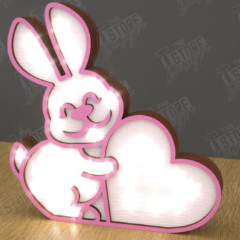 Intra απο ξύλο plywood 3mm-4mm πάχος – Ημέρα του Αγίου Βαλεντίνου Led Night Light | Λαγουδάκι Δίασταση  20x20 cm INTRAFABR-111365506 - Image 1