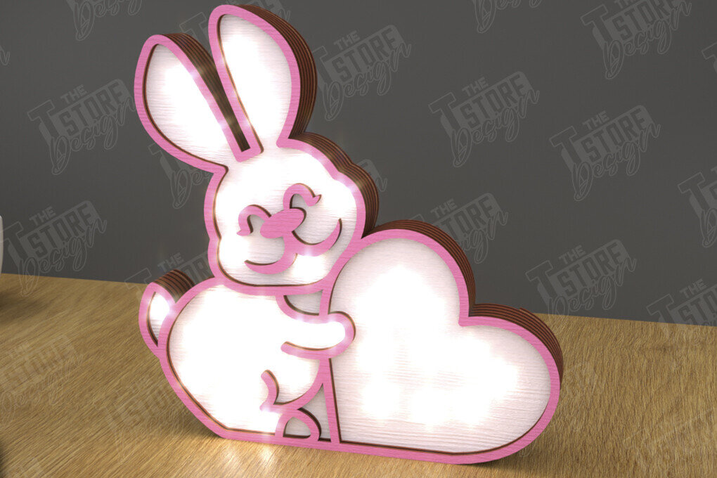 Intra απο ξύλο plywood 3mm-4mm πάχος – Ημέρα του Αγίου Βαλεντίνου Led Night Light | Λαγουδάκι Δίασταση  20x20 cm INTRAFABR-111365506