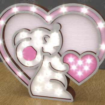 Intra απο ξύλο plywood 3mm-4mm πάχος – Ημέρα του Αγίου Βαλεντίνου Led Night Light | Ποντίκι Δίασταση  20x20 cm INTRAFABR-111365510 - Image 1