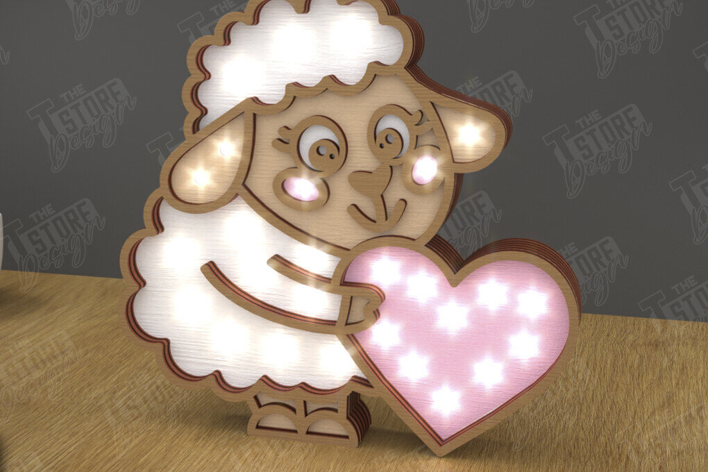 Intra απο ξύλο plywood 3mm-4mm πάχος – Ημέρα του Αγίου Βαλεντίνου Led Night Light | Πρόβατα Δίασταση  20x20 cm INTRAFABR-111365478
