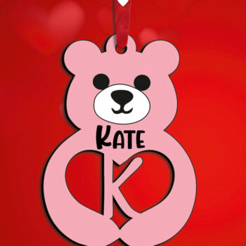 Intra απο ξύλο plywood 3mm-4mm πάχος – Δώρο για την ημέρα του Αγίου Βαλεντίνου Love Bear Letter K Δίασταση  20x20 cm INTRAFABR-115304055 - Image 1