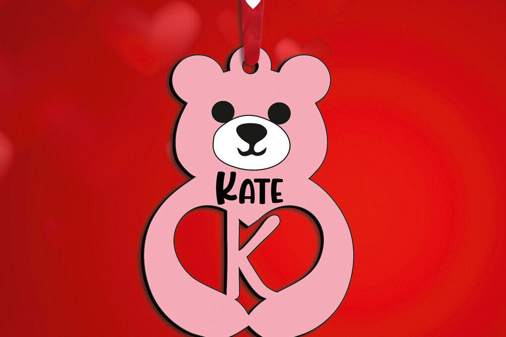 Intra απο ξύλο plywood 3mm-4mm πάχος – Δώρο για την ημέρα του Αγίου Βαλεντίνου Love Bear Letter K Δίασταση  20x20 cm INTRAFABR-115304055