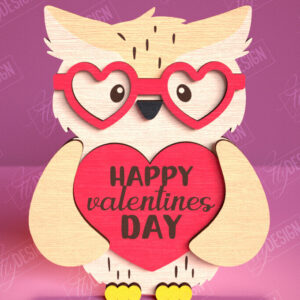 Intra απο ξύλο plywood 3mm-4mm πάχος – Κουκουβάγια του Αγίου Βαλεντίνου | Ρομαντικό Δώρο |CNC Δίασταση  20x20 cm INTRAFABR-113577294