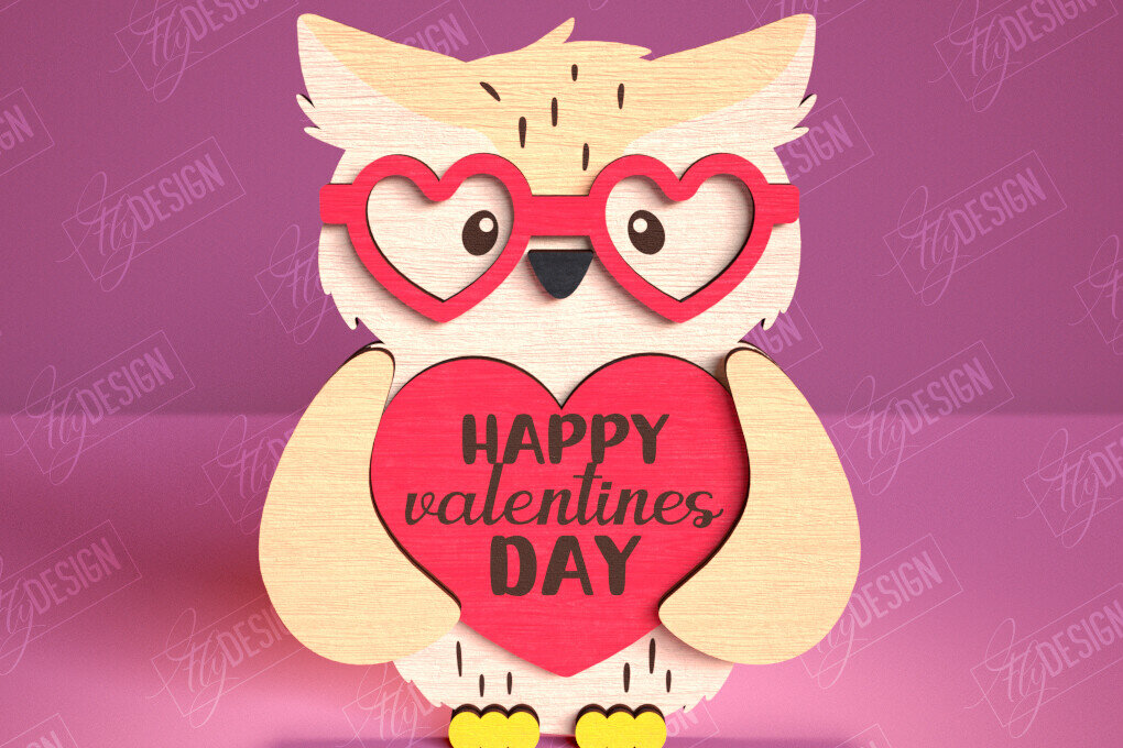 Intra απο ξύλο plywood 3mm-4mm πάχος – Κουκουβάγια του Αγίου Βαλεντίνου | Ρομαντικό Δώρο |CNC Δίασταση  20x20 cm INTRAFABR-113577294