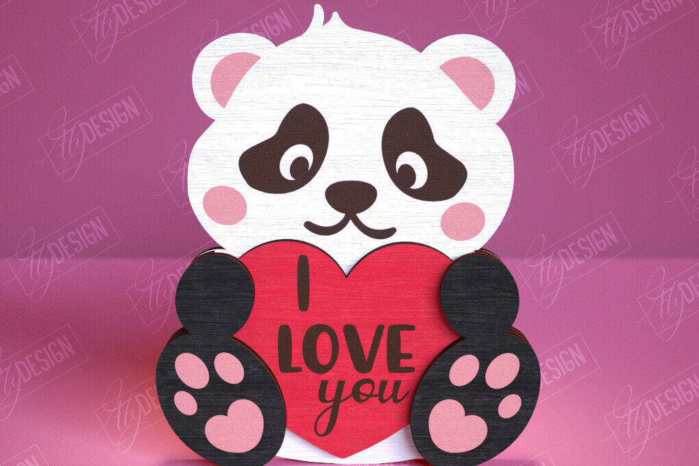Intra απο ξύλο plywood 3mm-4mm πάχος – Panda του Αγίου Βαλεντίνου | Ρομαντικό δώρο Δίασταση  20x20 cm INTRAFABR-113577343