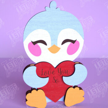 Intra απο ξύλο plywood 3mm-4mm πάχος – Πιγκουίνος του Αγίου Βαλεντίνου | Ρομαντικό δώρο Δίασταση  20x20 cm INTRAFABR-113528681 - Image 1