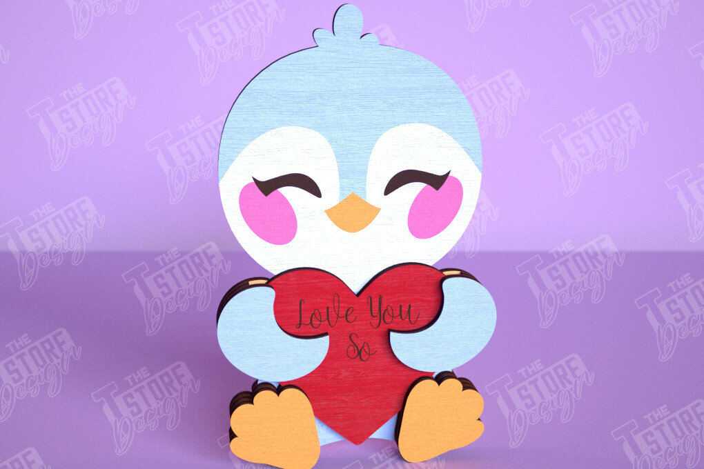 Intra απο ξύλο plywood 3mm-4mm πάχος – Πιγκουίνος του Αγίου Βαλεντίνου | Ρομαντικό δώρο Δίασταση  20x20 cm INTRAFABR-113528681