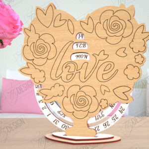 Intra απο ξύλο plywood 3mm-4mm πάχος – Λέιζερ Perpetual Calendar Day Valentine's Day Δίασταση  20x20 cm INTRAFABR-114817147