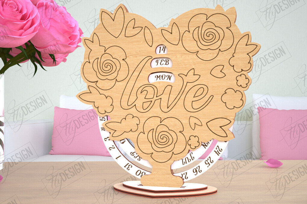 Intra απο ξύλο plywood 3mm-4mm πάχος – Λέιζερ Perpetual Calendar Day Valentine's Day Δίασταση  20x20 cm INTRAFABR-114817147