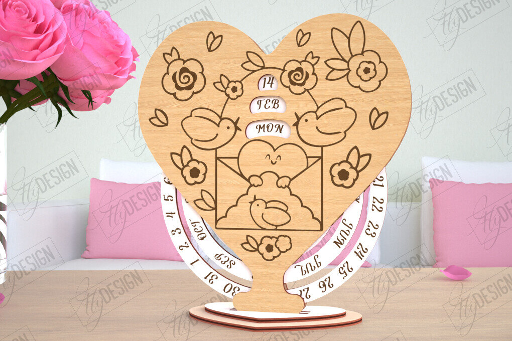 Intra απο ξύλο plywood 3mm-4mm πάχος – Λέιζερ Perpetual Calendar Day Valentine's Day Δίασταση  20x20 cm INTRAFABR-114817209