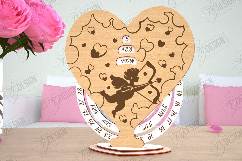 Intra απο ξύλο plywood 3mm-4mm πάχος – Λέιζερ Perpetual Calendar Day Valentine's Day Δίασταση  20x20 cm INTRAFABR-114817110