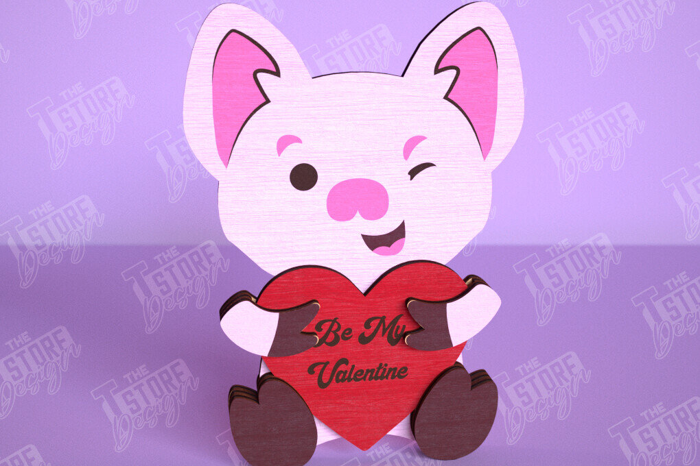 Intra απο ξύλο plywood 3mm-4mm πάχος – Γουρούνι του Αγίου Βαλεντίνου | Ρομαντικό Δώρο |CNC Δίασταση  20x20 cm INTRAFABR-113528736