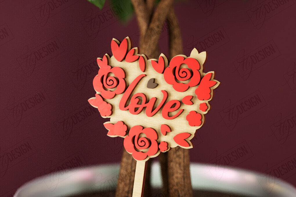 Intra απο ξύλο plywood 3mm-4mm πάχος – Φυτό Πάσσαλο για την Ημέρα του Αγίου Βαλεντίνου |Σχήμα καρδιάς Δίασταση  20x20 cm INTRAFABR-112620691
