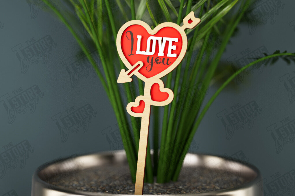 Intra απο ξύλο plywood 3mm-4mm πάχος – Ημέρα του Αγίου Βαλεντίνου Plant Stakes | Αρχείο CNC Δίασταση  20x20 cm INTRAFABR-112631013