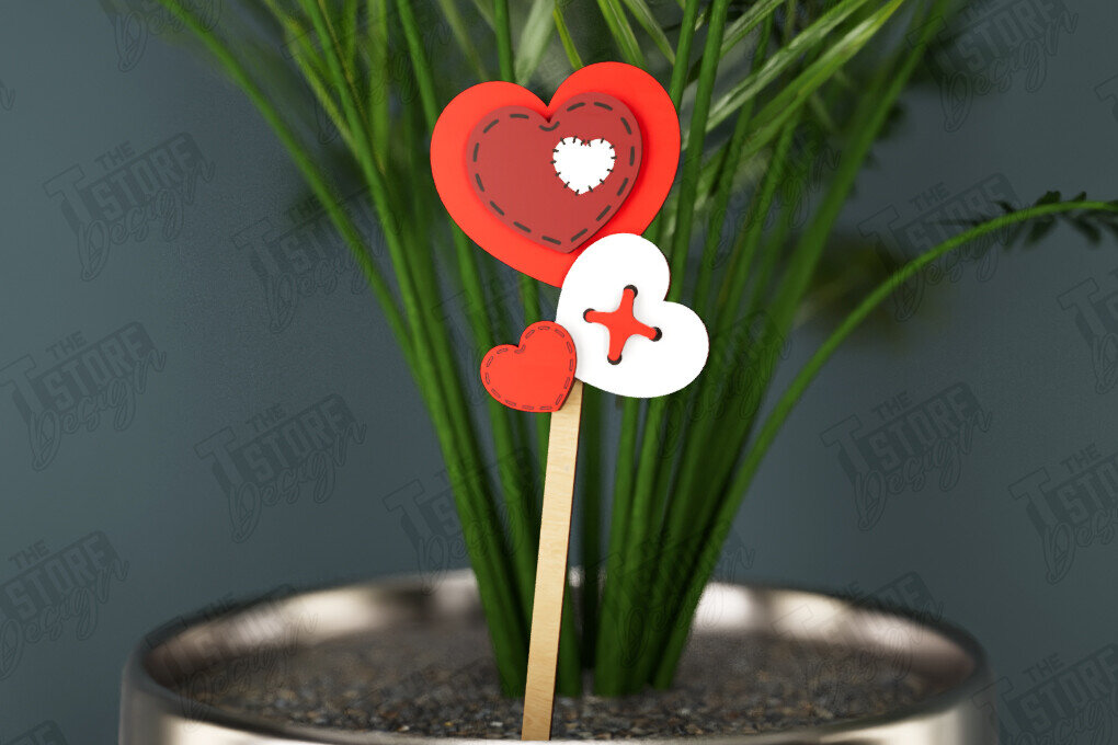 Intra απο ξύλο plywood 3mm-4mm πάχος – Ημέρα του Αγίου Βαλεντίνου Plant Stakes | Αρχείο CNC Δίασταση  20x20 cm INTRAFABR-112630997