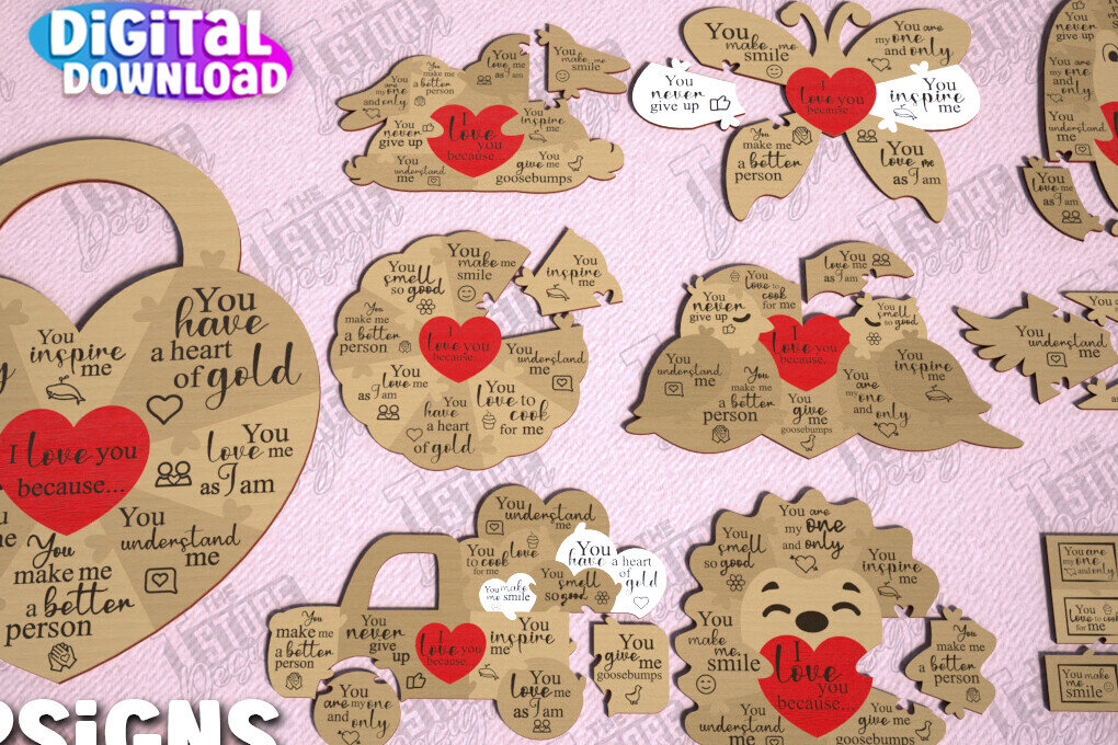 Intra απο ξύλο plywood 3mm-4mm πάχος – Πακέτο κοπής με λέιζερ παζλ για την ημέρα του Αγίου Βαλεντίνου Δίασταση  20x20 cm INTRAFABR-112093434