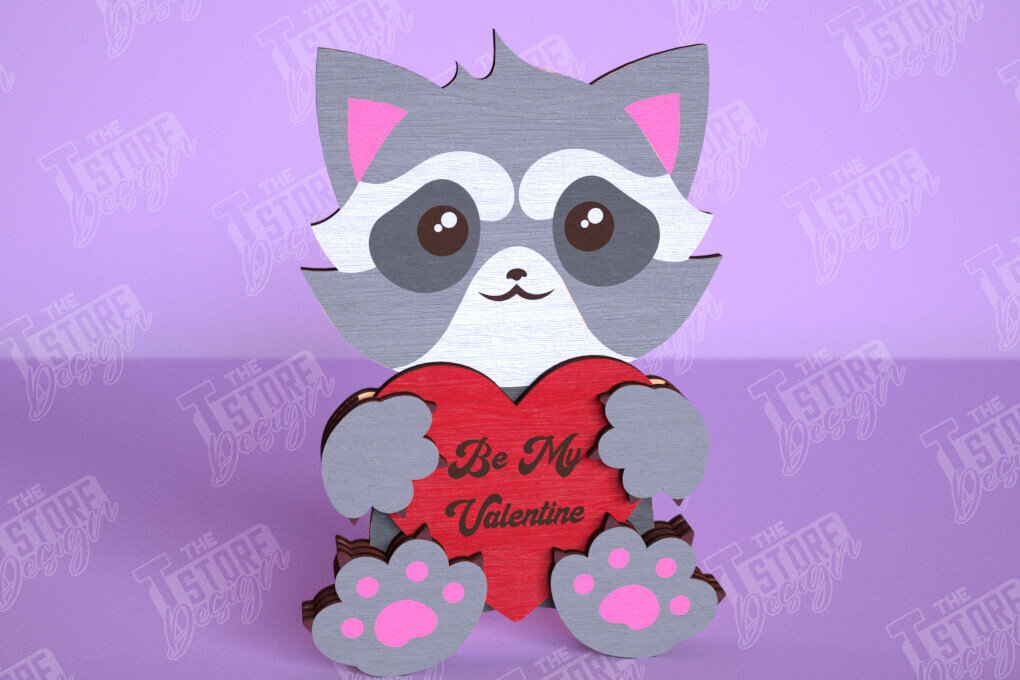 Intra απο ξύλο plywood 3mm-4mm πάχος – Ρακούν του Αγίου Βαλεντίνου | Ρομαντικό δώρο Δίασταση  20x20 cm INTRAFABR-113528579