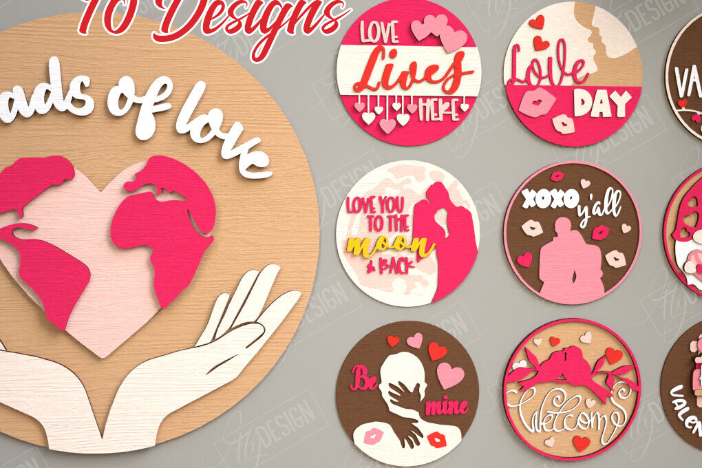 Intra απο ξύλο plywood 3mm-4mm πάχος – Πακέτο σημάτων για την Ημέρα του Αγίου Βαλεντίνου | CNC Δίασταση  20x20 cm INTRAFABR-110186544