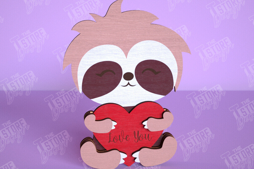 Intra απο ξύλο plywood 3mm-4mm πάχος – Ημέρα του Αγίου Βαλεντίνου Sloth | Ρομαντικό δώρο Δίασταση  20x20 cm INTRAFABR-113528625