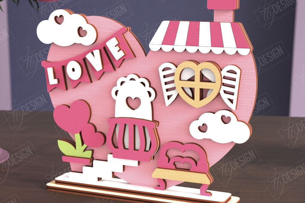 Intra απο ξύλο plywood 3mm-4mm πάχος – Σπίτι για την Ημέρα του Αγίου Βαλεντίνου | Αργία Δίασταση  20x20 cm INTRAFABR-111362496