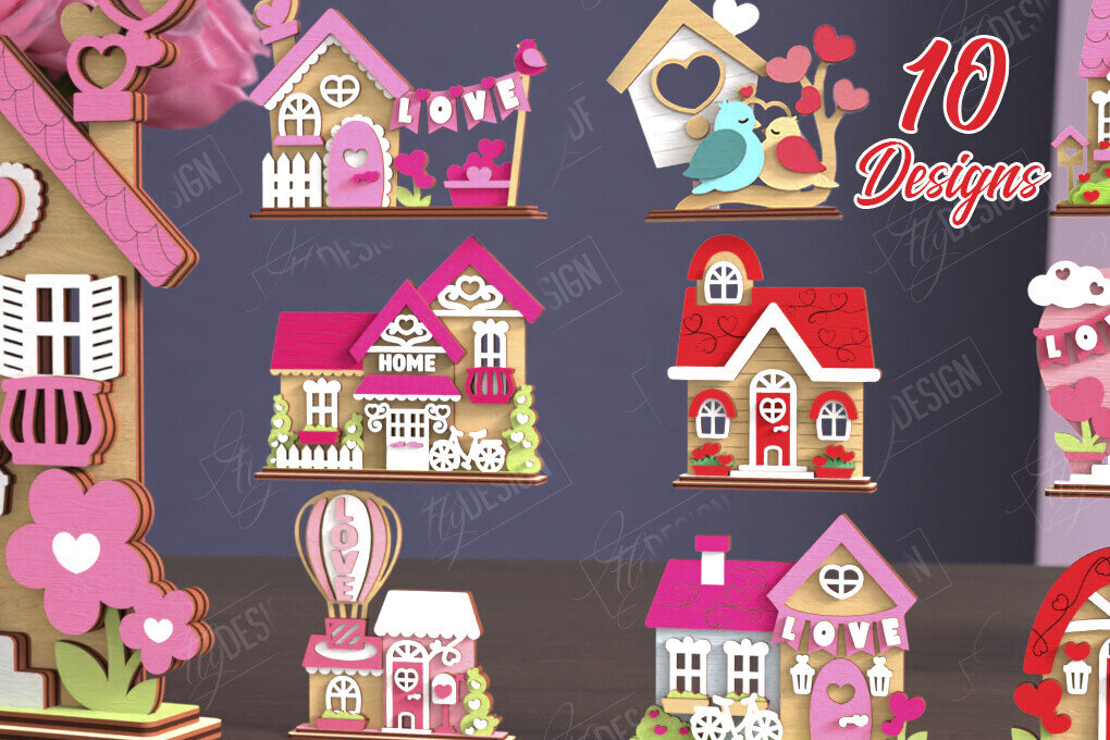 Intra απο ξύλο plywood 3mm-4mm πάχος – Πακέτο Standing Houses για την Ημέρα του Αγίου Βαλεντίνου Δίασταση  20x20 cm INTRAFABR-111362532