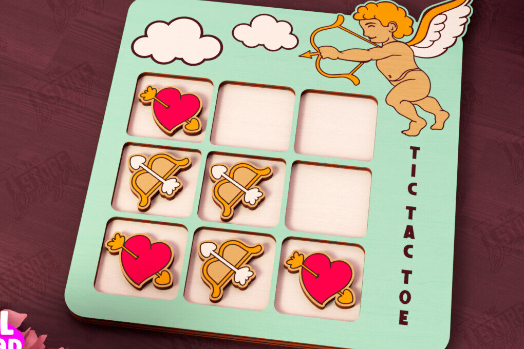 Intra απο ξύλο plywood 3mm-4mm πάχος – Ημέρα του Αγίου Βαλεντίνου Tic Tac Toe | Επιτραπέζιο παιχνίδι Δίασταση  20x20 cm INTRAFABR-110838107
