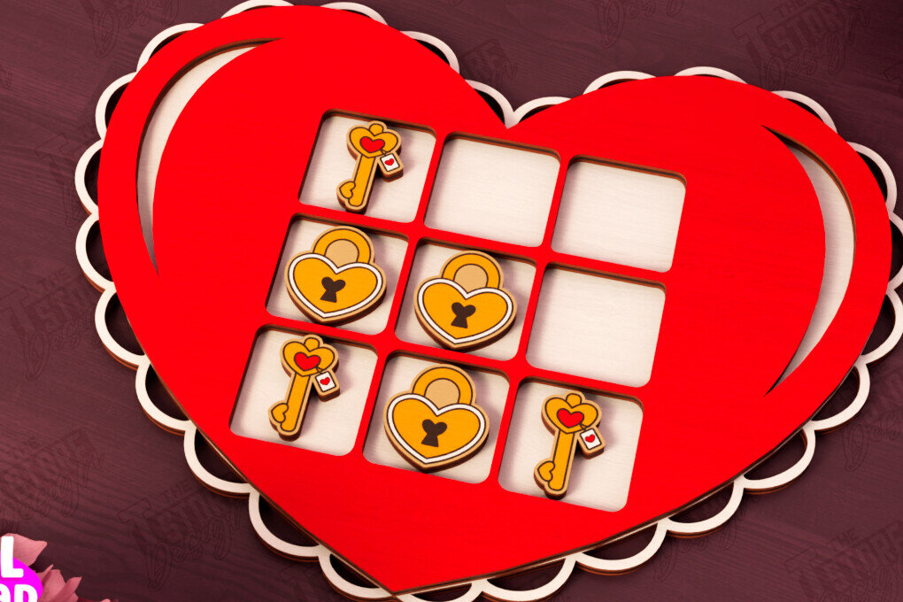 Intra απο ξύλο plywood 3mm-4mm πάχος – Ημέρα του Αγίου Βαλεντίνου Tic Tac Toe | Επιτραπέζιο παιχνίδι Δίασταση  20x20 cm INTRAFABR-110838129