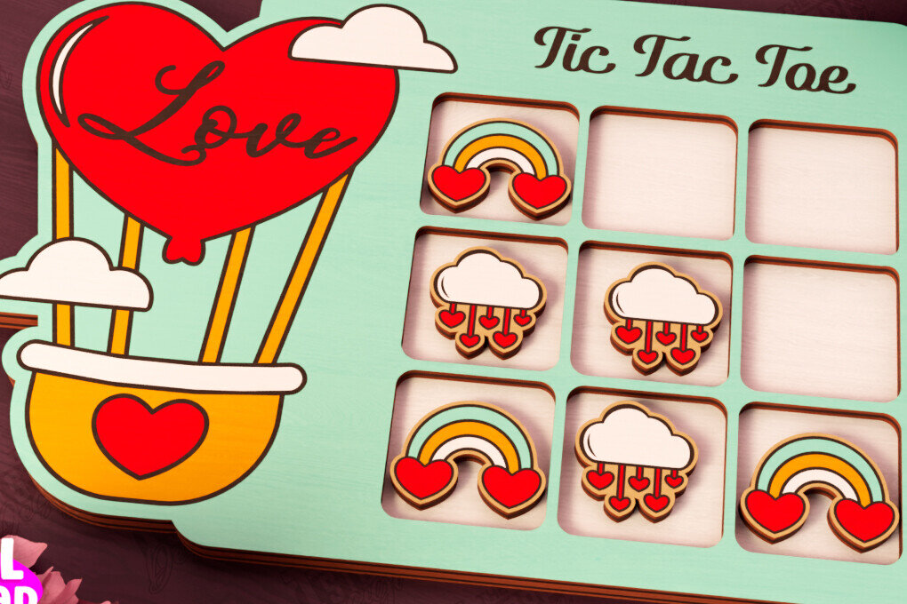 Intra απο ξύλο plywood 3mm-4mm πάχος – Ημέρα του Αγίου Βαλεντίνου Tic Tac Toe | Επιτραπέζιο παιχνίδι Δίασταση  20x20 cm INTRAFABR-110838136