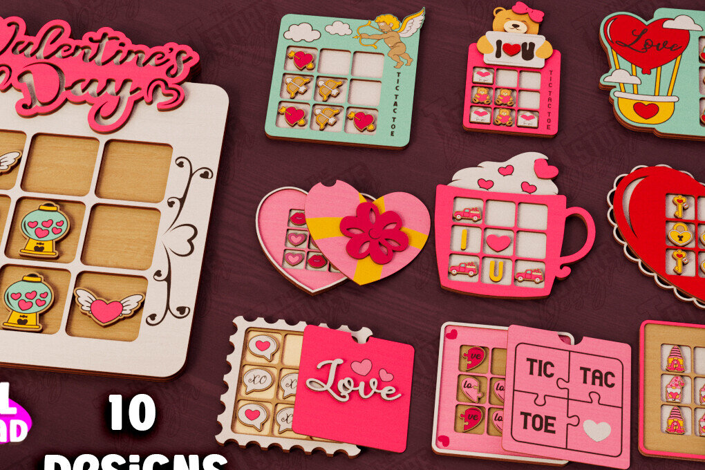 Intra απο ξύλο plywood 3mm-4mm πάχος – Πακέτο Tic Tac Toe για την Ημέρα του Αγίου Βαλεντίνου | CNC Δίασταση  20x20 cm INTRAFABR-110839138