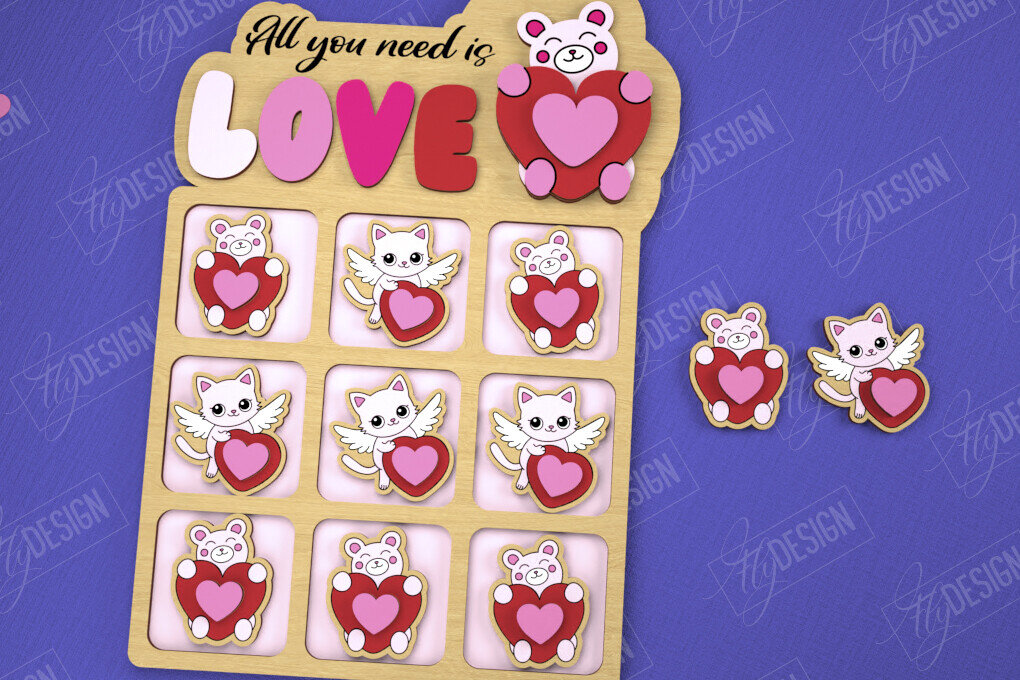 Intra απο ξύλο plywood 3mm-4mm πάχος – Ημέρα του Αγίου Βαλεντίνου Tic Tac Toe|Κλασικό παιχνίδι Δίασταση  20x20 cm INTRAFABR-109290120