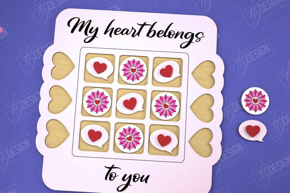 Intra απο ξύλο plywood 3mm-4mm πάχος – Ημέρα του Αγίου Βαλεντίνου Tic Tac Toe|Κλασικό παιχνίδι Δίασταση  20x20 cm INTRAFABR-109290073