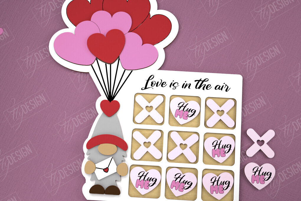 Intra απο ξύλο plywood 3mm-4mm πάχος – Ημέρα του Αγίου Βαλεντίνου Tic Tac Toe|Κλασικό παιχνίδι Δίασταση  20x20 cm INTRAFABR-109290103