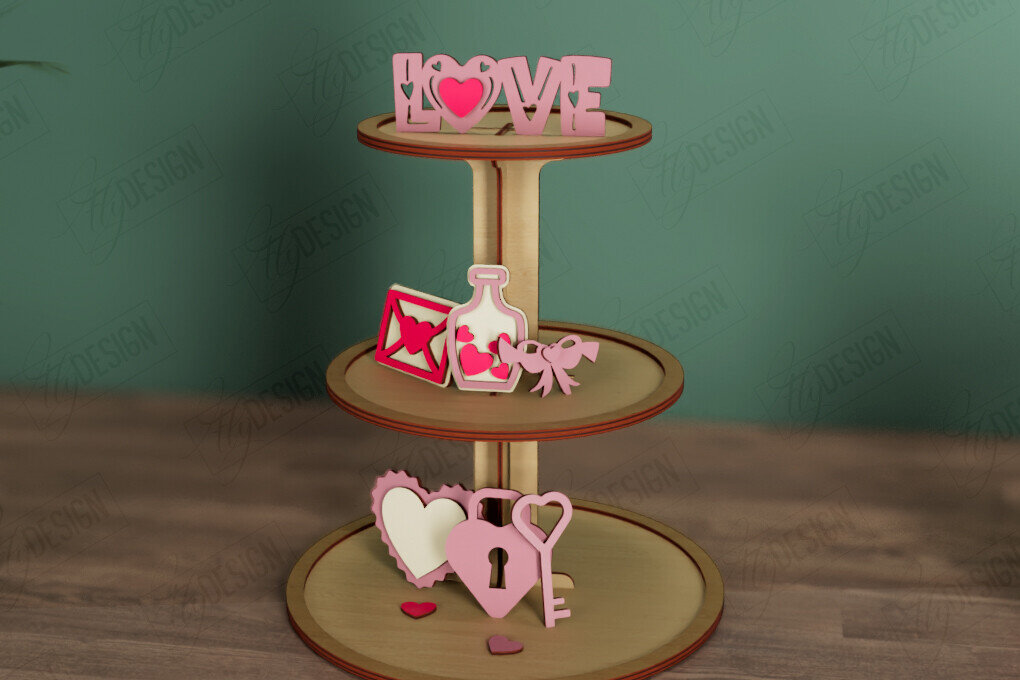 Intra απο ξύλο plywood 3mm-4mm πάχος – Δίσκος σε επίπεδα για την ημέρα του Αγίου Βαλεντίνου | Στρογγυλό σταντ Δίασταση  20x20 cm INTRAFABR-112621162