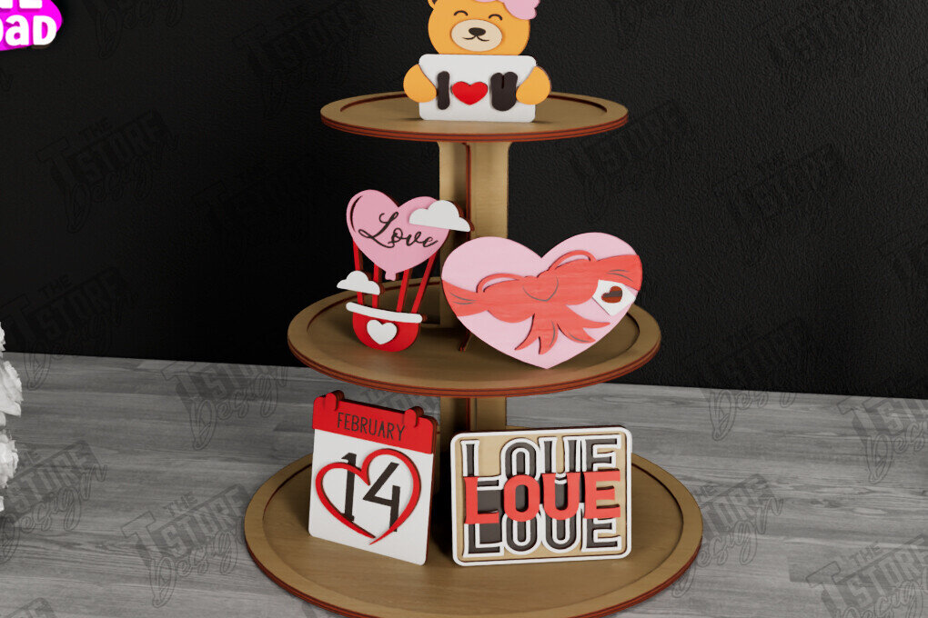 Intra απο ξύλο plywood 3mm-4mm πάχος – Δίσκος σε επίπεδα για την ημέρα του Αγίου Βαλεντίνου | Στρογγυλό σταντ Δίασταση  20x20 cm INTRAFABR-112501661