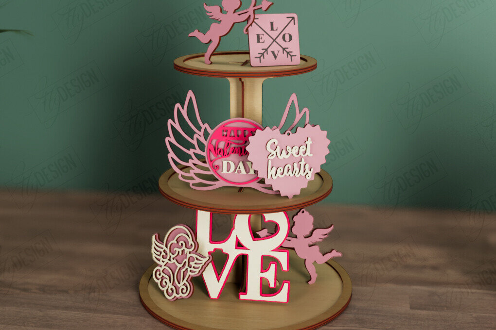 Intra απο ξύλο plywood 3mm-4mm πάχος – Δίσκος σε επίπεδα για την ημέρα του Αγίου Βαλεντίνου | Στρογγυλό σταντ Δίασταση  20x20 cm INTRAFABR-112621138