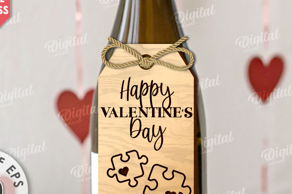 Intra απο ξύλο plywood 3mm-4mm πάχος – Ημέρα του Αγίου Βαλεντίνου Ετικέτα μπουκαλιού κρασιού με λέιζερ Δίασταση  20x20 cm INTRAFABR-111597512