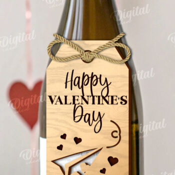 Intra απο ξύλο plywood 3mm-4mm πάχος – Ημέρα του Αγίου Βαλεντίνου Ετικέτα μπουκαλιού κρασιού με λέιζερ Δίασταση  20x20 cm INTRAFABR-111597303 - Image 1