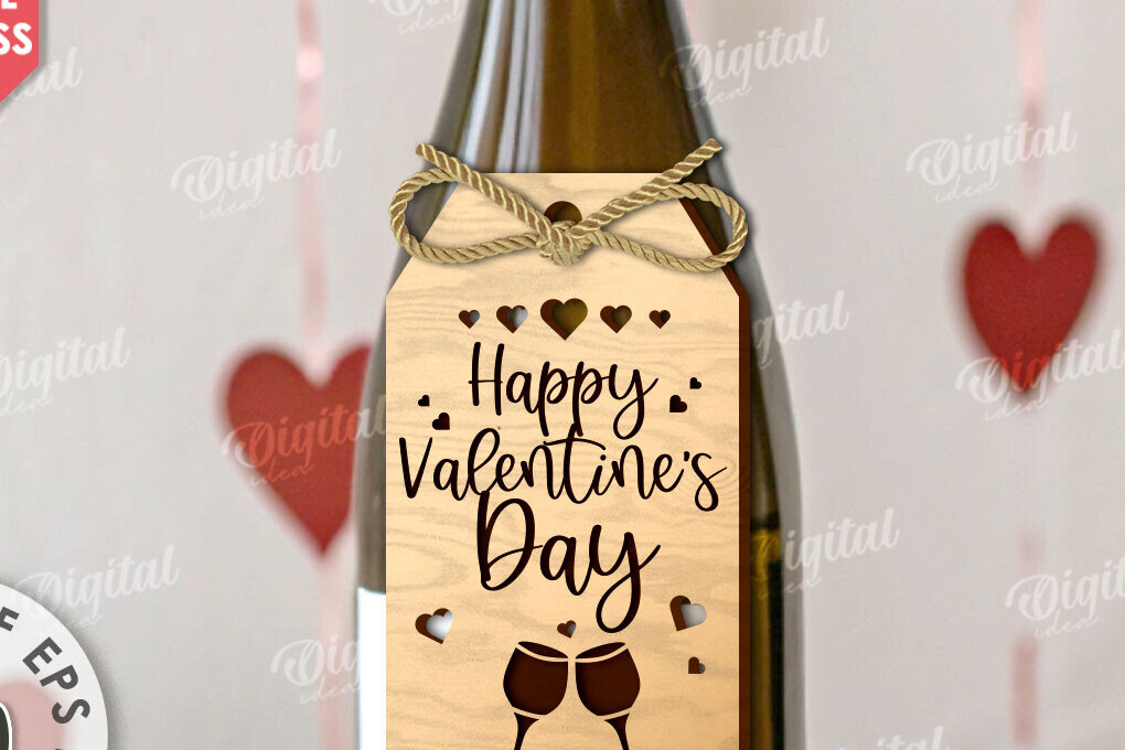 Intra απο ξύλο plywood 3mm-4mm πάχος – Ημέρα του Αγίου Βαλεντίνου Ετικέτα μπουκαλιού κρασιού με λέιζερ Δίασταση  20x20 cm INTRAFABR-111597352